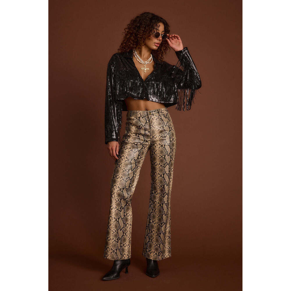 12th Tribe Viper Room Cream Snake Print Vegan Leather Pants Size MM